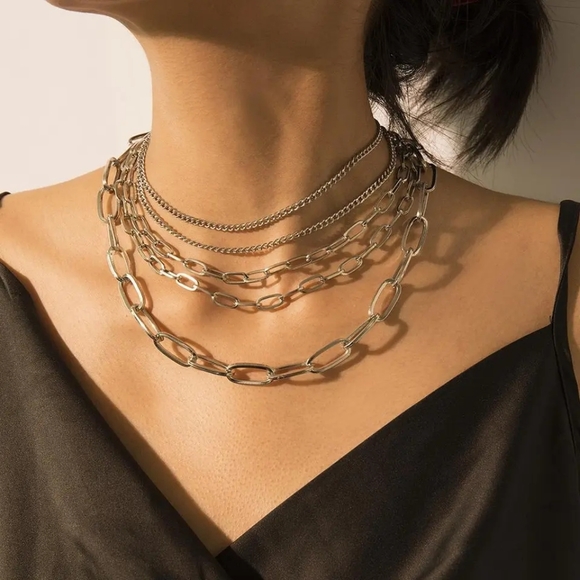 **Multi Layered Gold Chain Clavicle Punk Link Choker Necklace - Picture 7 of 8